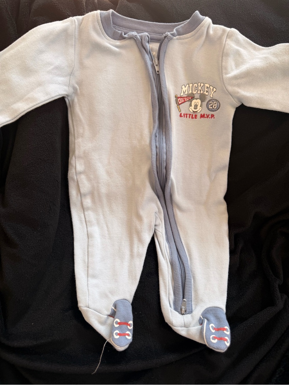 Disney Mickey Mouse- Light Blue Baby One-Piece Footed Sleepwear